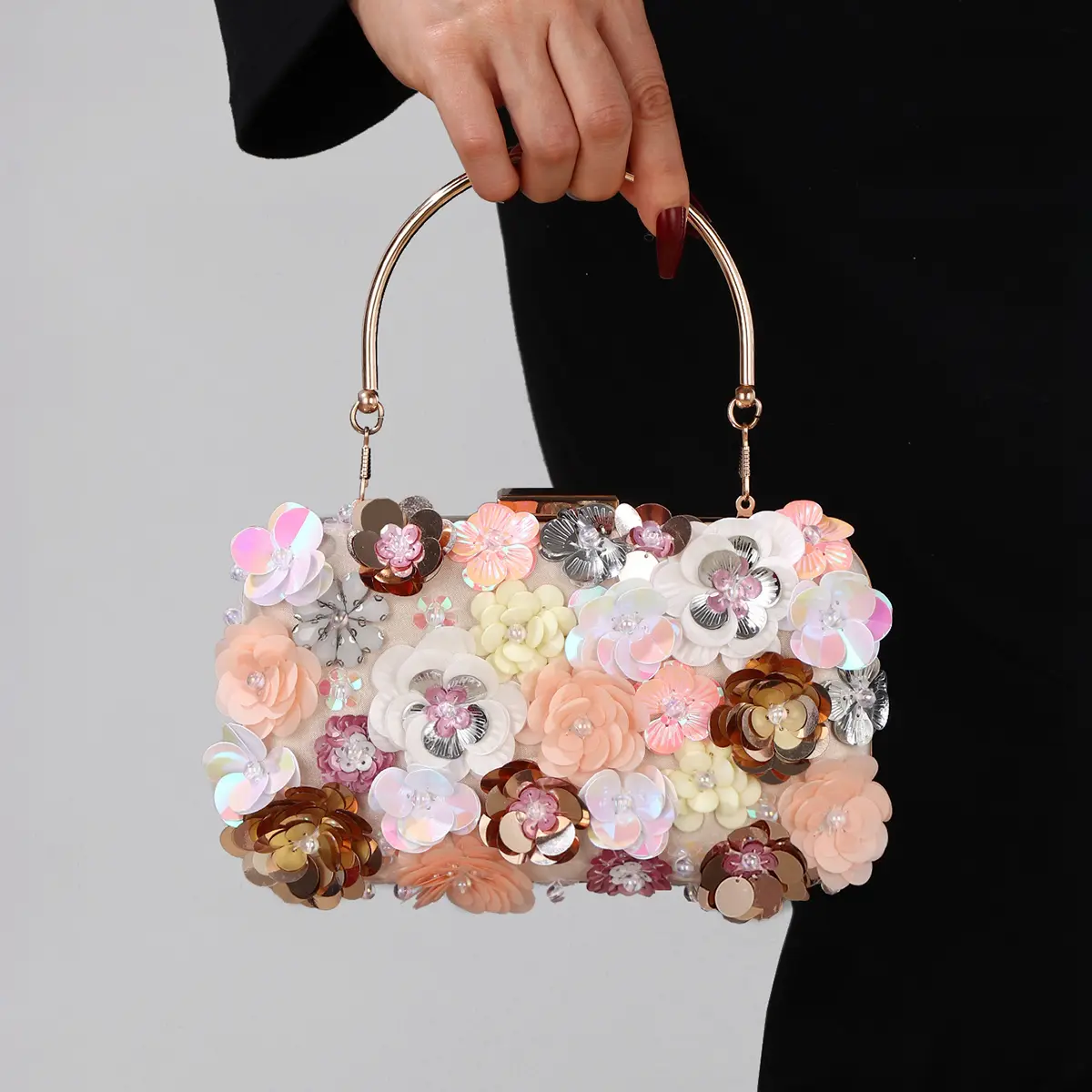 CHICME Women's Handmade Beaded Evening Bag with Floral Details – Perfect for Banquets Weddings and Parties