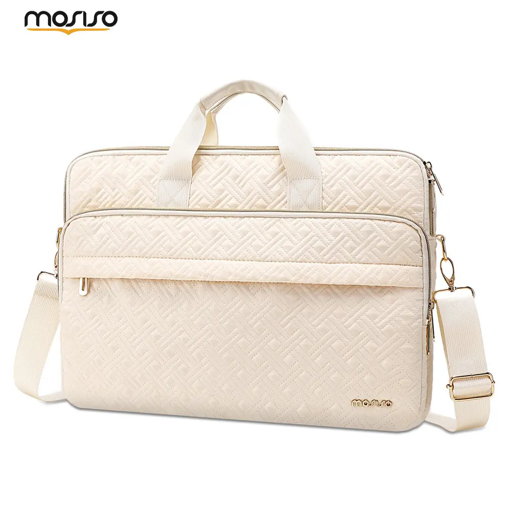 MOSISO Multi-Protective Easy-Carry Notebook-Style Laptop Shoulder Handbag, Double Line Rhombus Quilted Briefcase with 2 Front Pockets & Adjustable Strap, Compatible with MacBook Pro 16 & Surface Laptop 5/4/3 15 (for Women & Men), Bag Laptop Bags