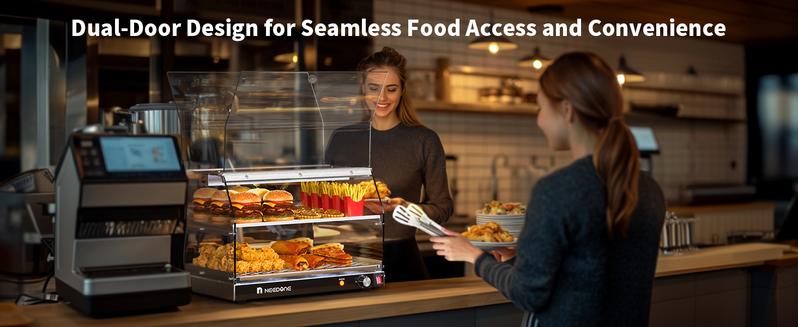 【Valentine's Day Gift】Food Warmer, 2-Tier Commercial Pizza Warmer with LED Lighting, Adjustable Thermostat, Removable Shelves, Countertop Food Heater Pastry Display Case for Buffet Restaurant, Cafe, Catering, Party Server