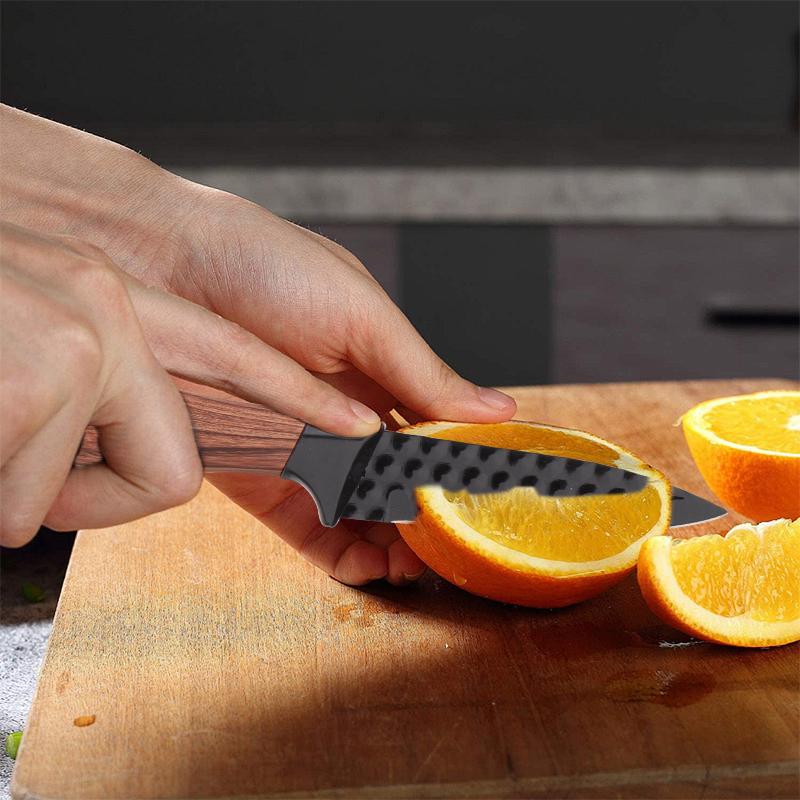 9-Piece Kitchen Knife Set - Black Chef Knife Set with Sharp Blades, Non-Stick Stainless Steel Cooking Knives Set, Ergonomic Wood Grain Handle, Aesthetic Kitchen Knives,Meat Knife Block