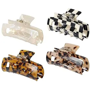 4Pcs Hair Claw Clips, Acetate Hair Banana Barrettes, French Butterfly Jaw Clips, Mermaid Color Crab Hairpin, Leopard Print Stylish Hair Accessories for Women Girls