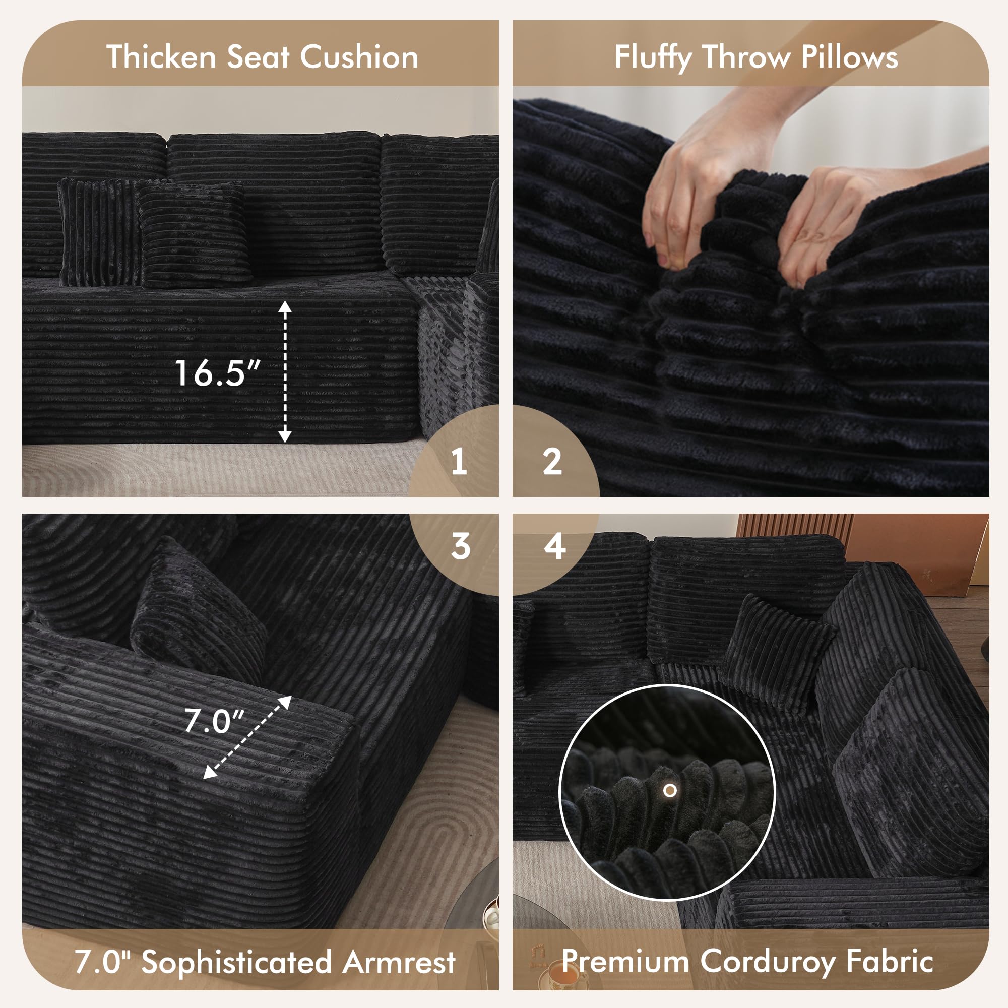 135" Cloud Sectional Couch for Living Room, Modular Floor Boneless Sofa with Plush Corduroy, No Assembly Required, Plush Corduroy Couches with Deep Seat Chaise Lounge 135" Cloud Sectional Couch for Living Room, Modular Floor Boneless Sofa with Plush Corduroy, No Assembly Required, Plush Corduroy Couches with Deep Seat Chaise Lounge