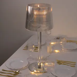 Crystal Candle Lamp with Ribbed Shade – 23" Clear Acrylic Column Candle Holder for Tealight & Taper Candles