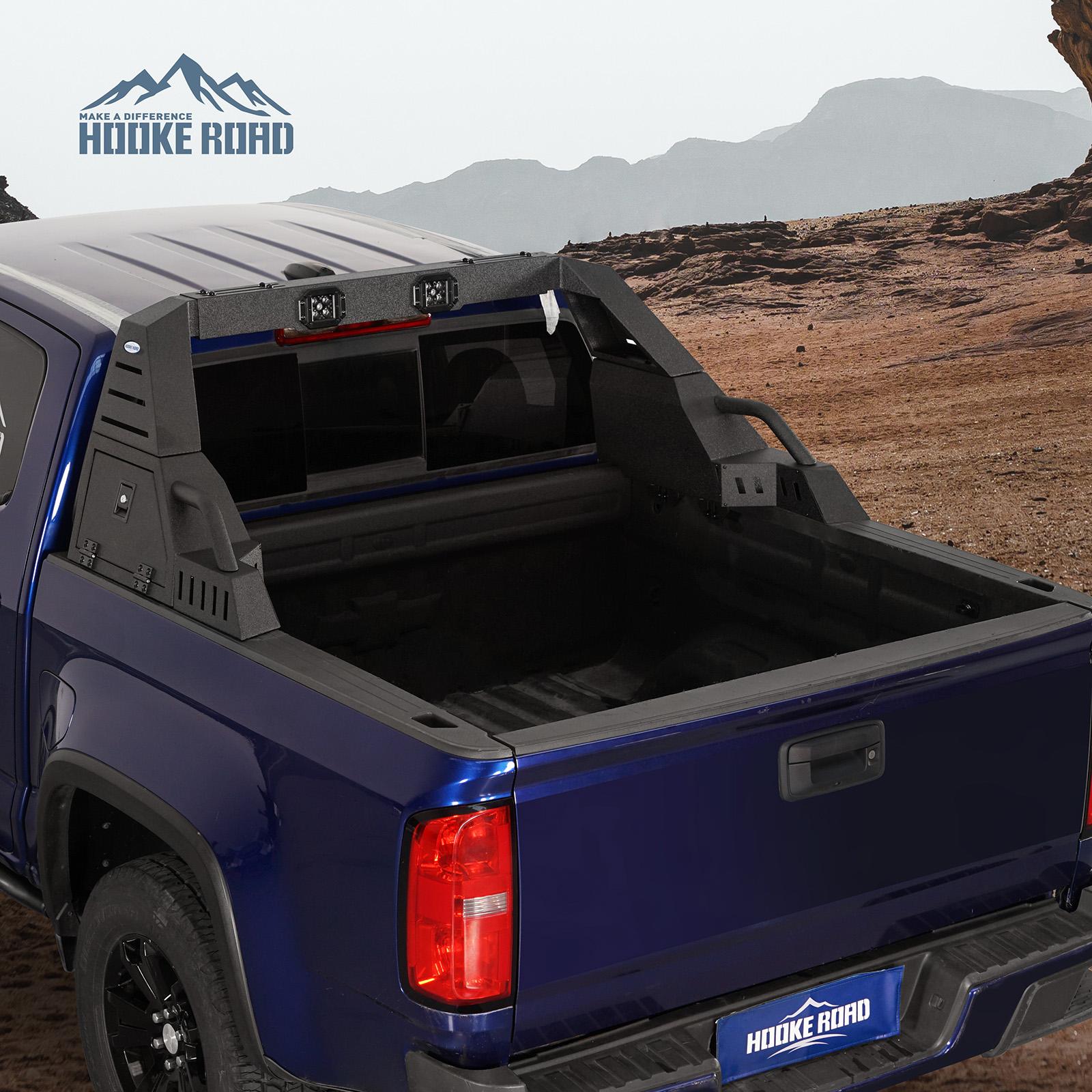 Hooke Road 20.7" High Adjustable Roll Bar w/ LED Spotlights & Storage Boxes For Mid Size Pickup Trucks Universal Automotive Accessories