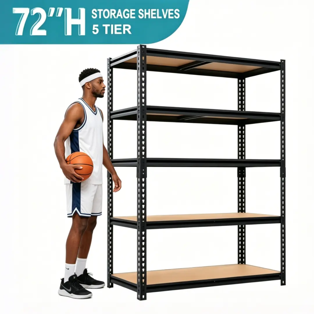 Durable Metal Multi-Tier Freestanding Rack Shelf - Foldable, Extendable, Stable, Sturdy Commercial Office Furniture for Garage, Home Office, Storage Holders & Racks