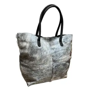 Cowhide Tote / Handbag - Gray Patchwork 4 piece