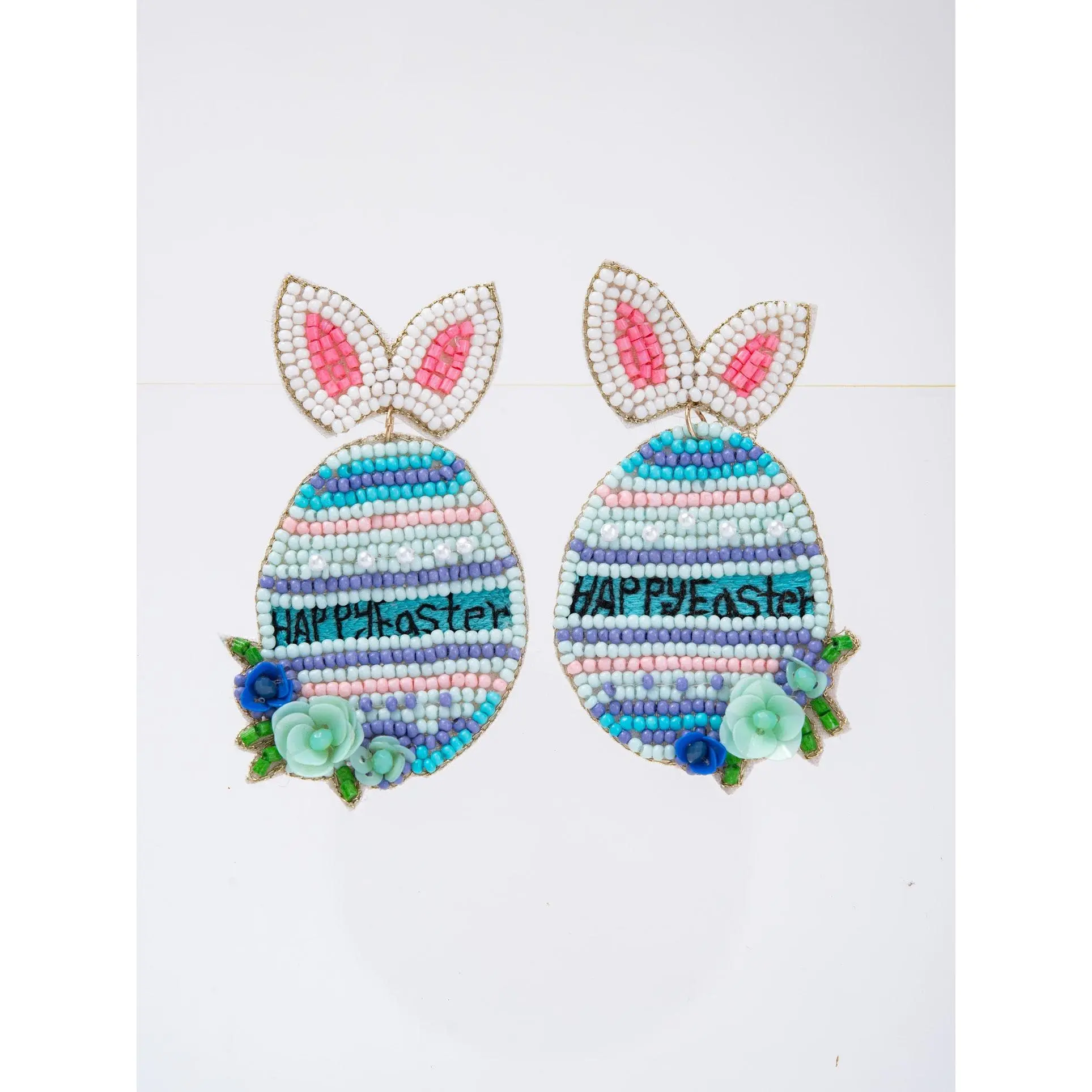Chloe Happy Easter Floral Striped Egg Beaded Earrings