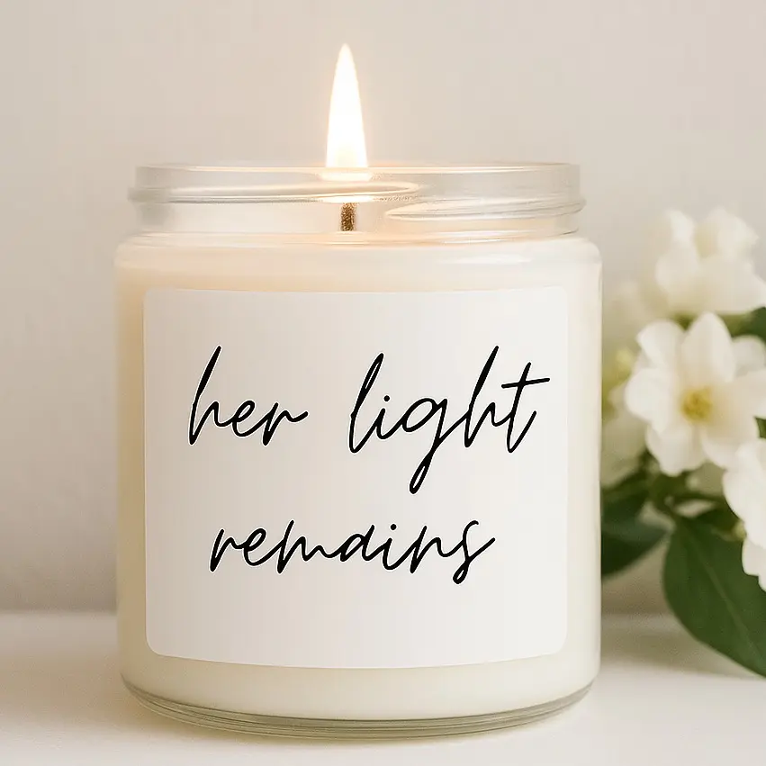 Her Light Remains, Memorial candle, sympathy gift loss of Mom, Mother-in-law, bereavement, condolence, grief, memorial, remembrance candle, loss of loved one gift, in memory candle, funeral, tribute, comfort, healing, personalized sympathy, Soy Candle