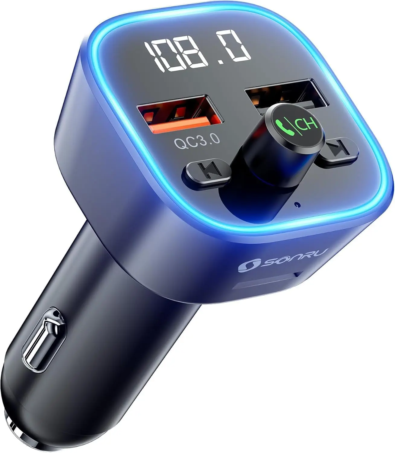 Bluetooth 5.3 FM Transmitter, Wireless Radio Adapter, Audio Receiver Car Charger, Wireless FM Radio Transmitter, Hands-Free Calling and 2 USB Ports Charger, HiFi Treble & Bass Player (Black)