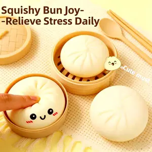 Dumpling Squishy Fidget Toy - Steamer-Included Bun Squishy, Mystery Bun Fidget Toy, Soft TPR Material, Size 3.35×2.17 Inches, Stress Relief Toy (One Extra Emoji Bun Free), an ideal  for 2026 Kids Birthday Party Decoration Cute Gift camp gear essentials