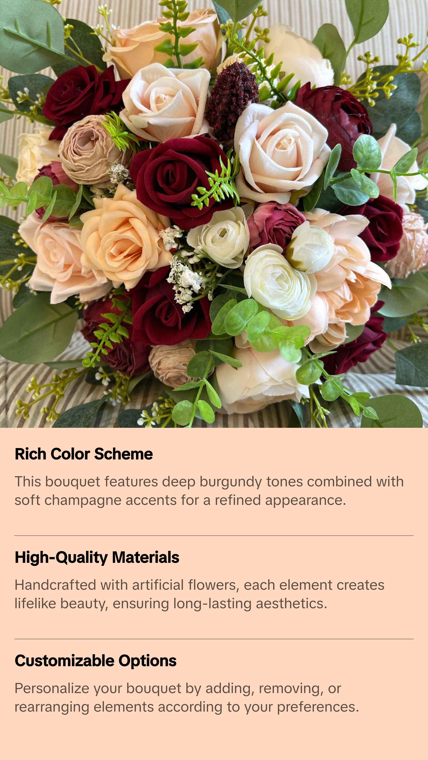 Wedding Bouquet Burgundy Bridal Bouquet Artificial Flower Bouquet Bridesmaid Bouquet