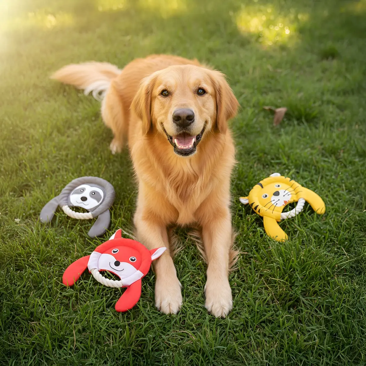 PawsPik Woodland Safari Trio 2-in-1 Flying Disc & Tug Dog Toy Combo