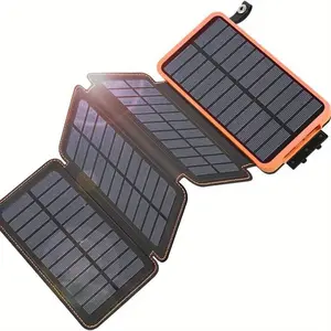 20000mAh Solar Charger, Outdoor USB C Portable Power Bank with 4 Solar Panels, 3A Fast Charge & 3 USB Outputs for Smartphones Tablets-4 Solar Panels & USB C Port, 3A Fast Charging External Battery with 3 USB Outputs, Compatible with Smartphones Tablets