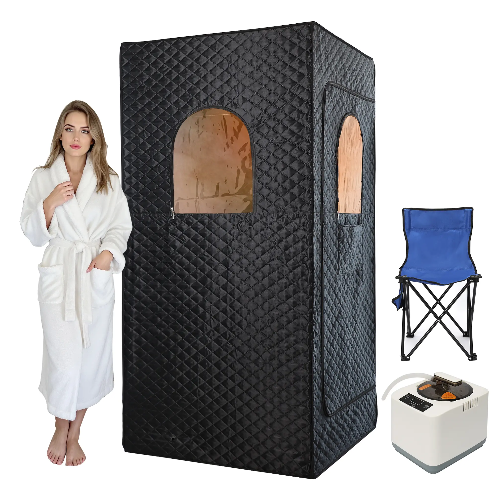 Portable Steam Sauna, 1200W Portable Sauna for Home, Sauna Tent Sauna Box with 3L Steamer, Folding Chair