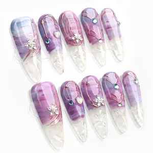 PG02 Musemood Nails - Aurora Veil Meticulously Handmade 10 PCS Solid Design 3D Gel Press-On Nails | Reusable, Long-Lasting, Salon-Quality