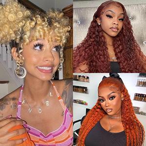 30 Inch Highlight Ombre 360 Deep Wave Lace Front Wigs Human Hair Pre Plucked with Drawstring 4/27 Honey Blonde Wig Human Hair 180 Density Curly Full Lace Frontal Wigs 360 Glueless Wig