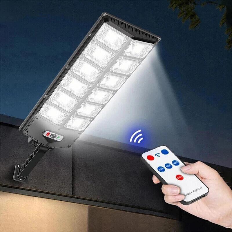 Solar Street Light with 3 Lighting Modes, remote control 504 LED Outdoor sensor light IP65 Waterproof for Garden Yard Commercial Light