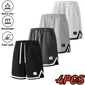 Men’s summer new solid-color checkered textured quick-dry breathable 4-pack shorts—casual and comfortable, made from soft fabric, suitable for athletic men for basketball training or everyday wear. Shorts Knit lightweight casual
