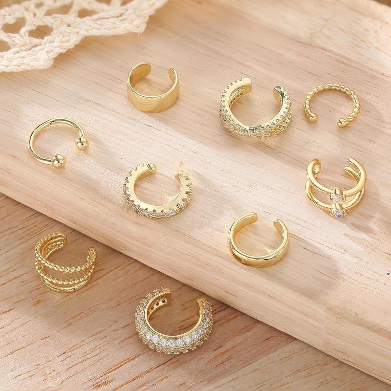 9 Pcs Ear Clips Earrings Set for Women Men 14K Golden Plated Trendy Lightweight Non Pierced Cartilage Ear Cuff Jewelry Adjustable & Hypoallergenic 9 Pcs Ear Clips Earrings Set for Women Men 14K Golden Plated Trendy Lightweight Non Pierced Cartilage Ear Cuff Jewelry Adjustable & Hypoallergenic