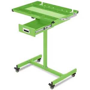 Garvee Heavy-Duty Mobile Workbench with Locking Wheels | Adjustable Height 35"-44.8", 300Lb Capacity Steel Rolling Cart for Garage, Workshop & DIY Projects, Green with Drawer