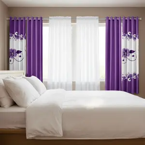 6-Piece Purple Gardenia Curtain Set with Sheers – 2 Floral Print + 2 Solid Purple + 2 Sheer Panels, Rod Pocket Light Filtering Living Room Study Decor, 38"x84" Floral / 55"x84" Sheer