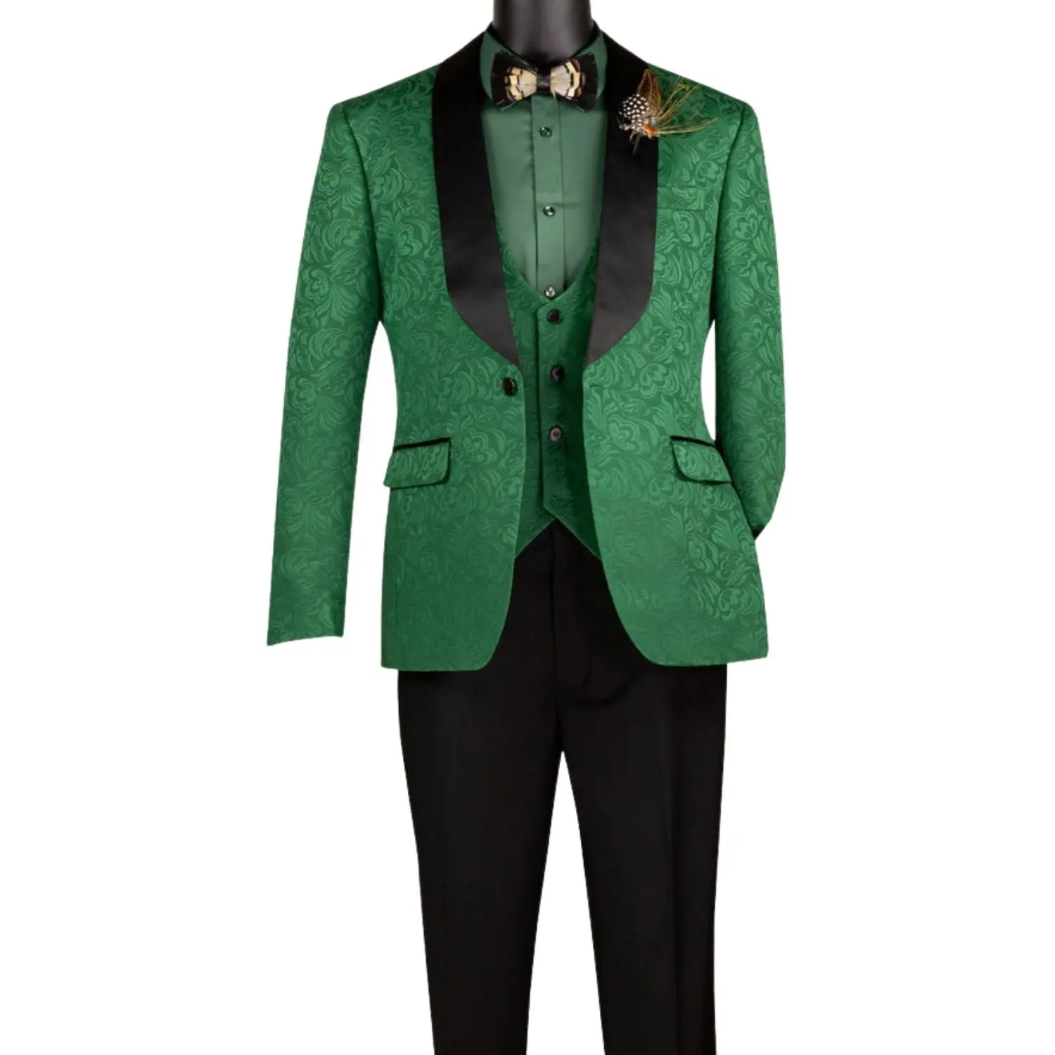 Men’s 3-Piece Jacquard Slim Fit Tuxedo with Vest - Green