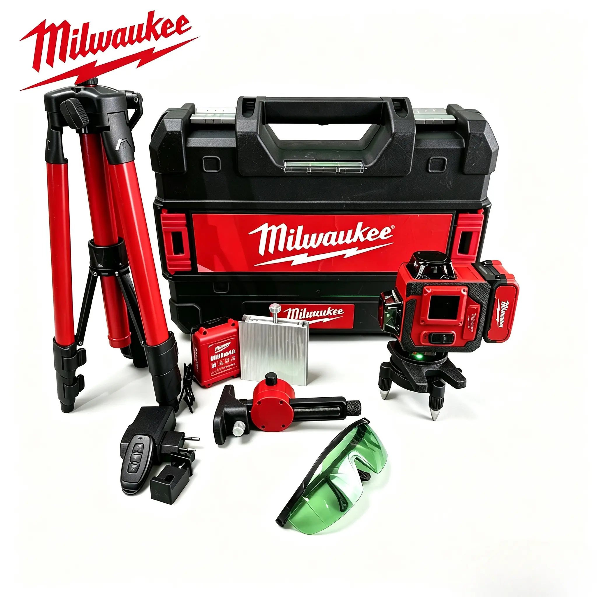 Milwaukee 4D 16-Line 360° Green Laser Level Kit - 532nm Wavelength, ±2mm/10m Accuracy, ±3° Self-Leveling, IP54 Rating, 20m Range, Portable Sound Level Meter with Backlit Screen LED Arrow Stud Finder cross