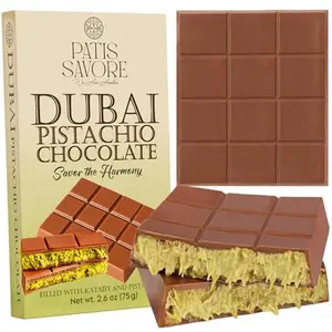 Dubai Chocolate Bar Pistachio – 2.6 oz Dessert with Pistachio Cream & Kataifi Filling | Gourmet Dubai Chocolate Filling | Elegant Gift Chocolate