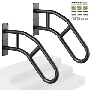 【FathersDayGift】VEVOR Handrails for Outdoor Steps, 29" Length Wall Mount Safety Railings for 1-3 Steps, U-Shaped Handrail with Matte Black Finished, Stair Handrails for Kids, Elderly, Pregnant Women, Disabled 2 PCS