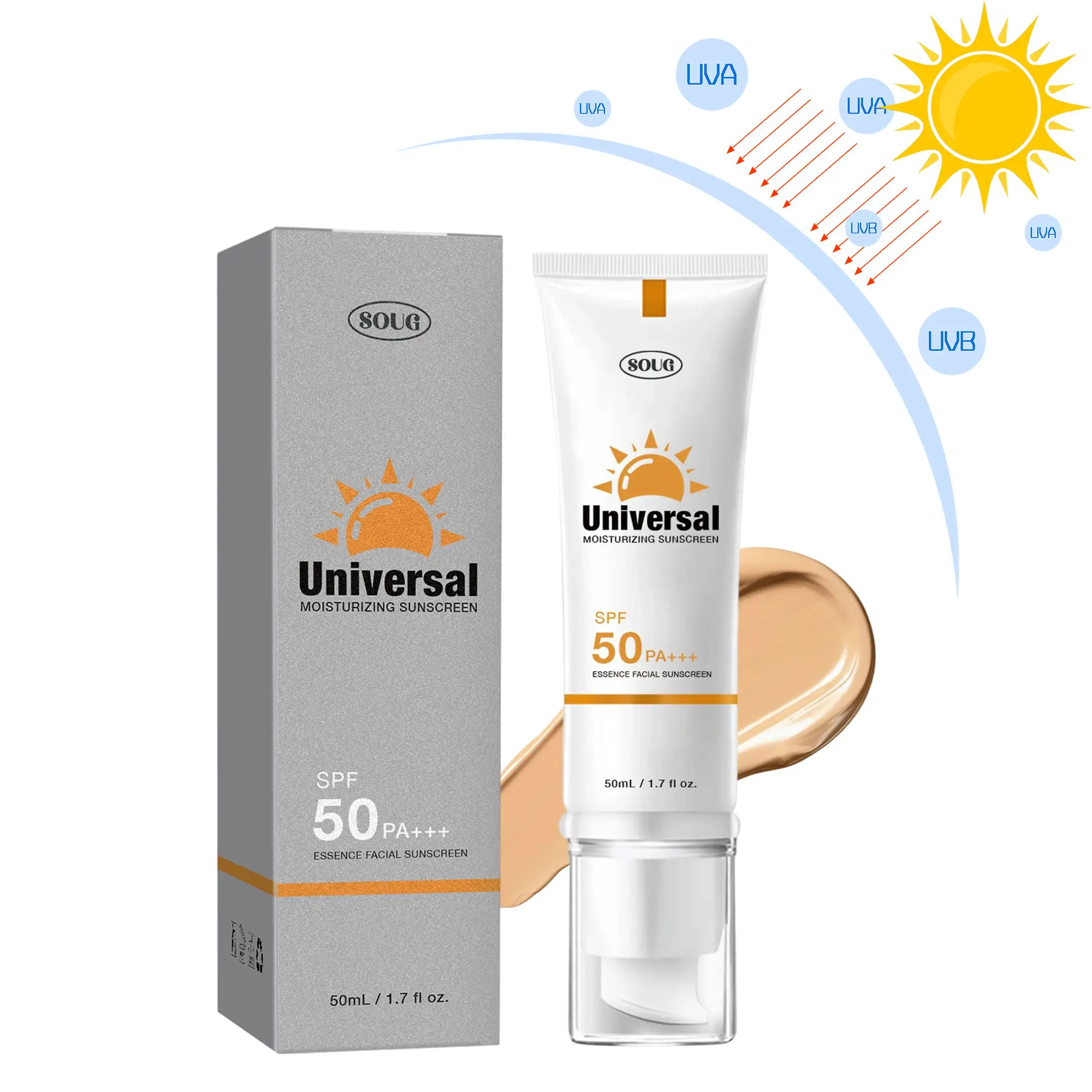 Sunscreen to prevent sunburn and tanning, Universal Tinted Face Moisturizer Sunscreen, SPF 50 PA+++,Water Resistant And Non-Greasy,For All Type Skin Facial Skincare,travel essentials