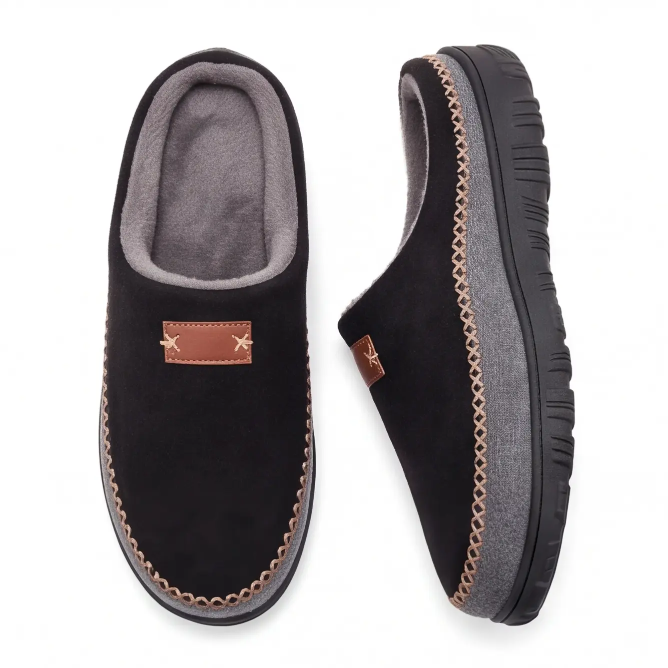 Men's Soft Knit Moccasin House Slippers - Warm & Cozy Men's Fashion Slippers with Sherpa Lining, Memory Foam Cushion, Antislip Sole, Machine Washable for Indoor/Outdoor Wear (Suitable for Boys)