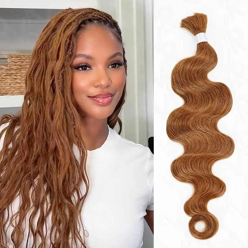 QVR Body Wave Human Braiding Hair Extensions, Boho Style Human Hair Pieces in Auburn Brown for Knotless Braids, Hair Weave Extensions