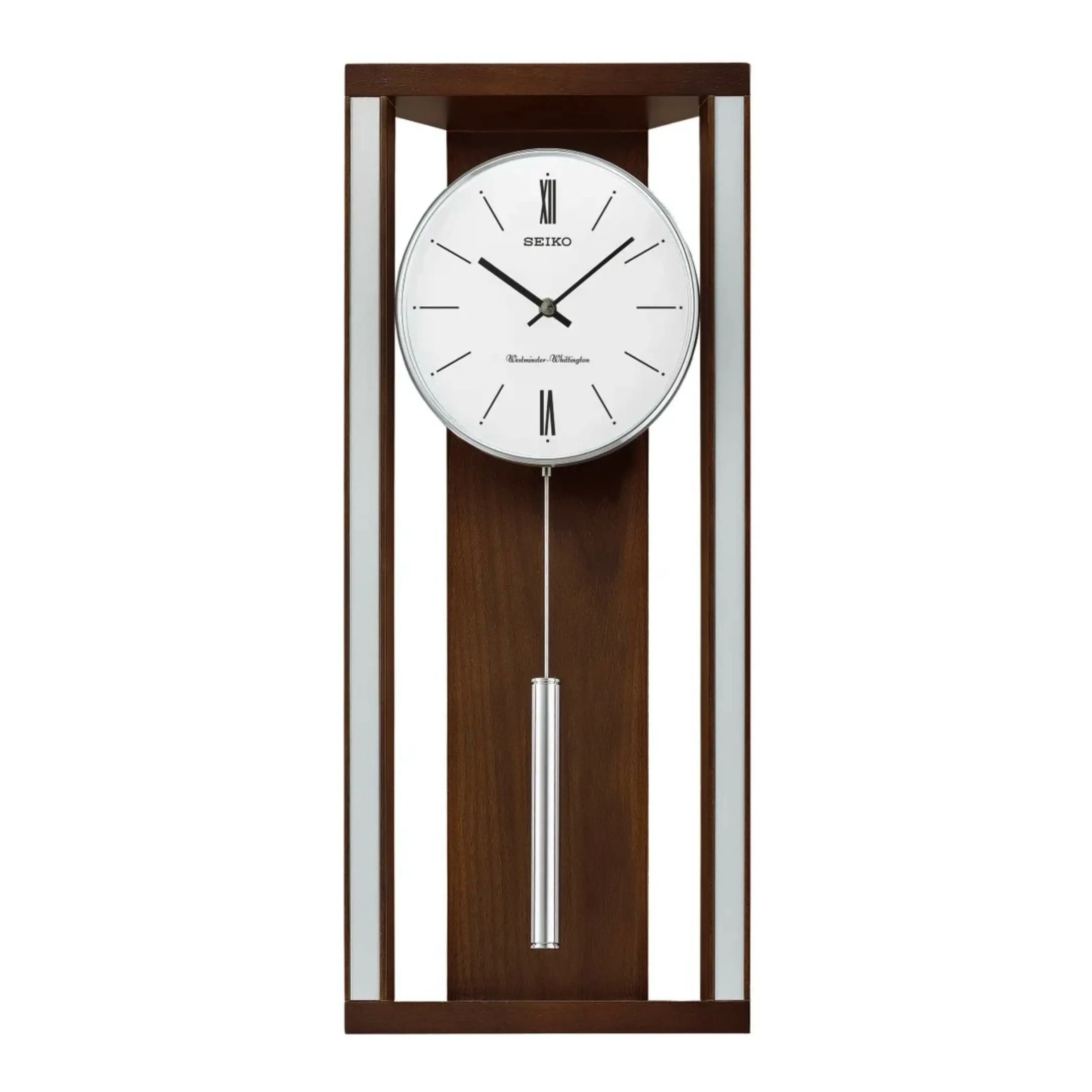 Seiko QXH068BLH "Modern & Sophisticated" Mid-Century Modern Wooden Chiming Pendulum Wall Clock