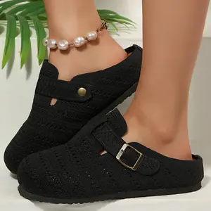 Women's Beach Sandals Ready Crochet Mules Indoor Outdoor Shoes Knit Clogs Water-Resistant Backless Shoes Springfresh