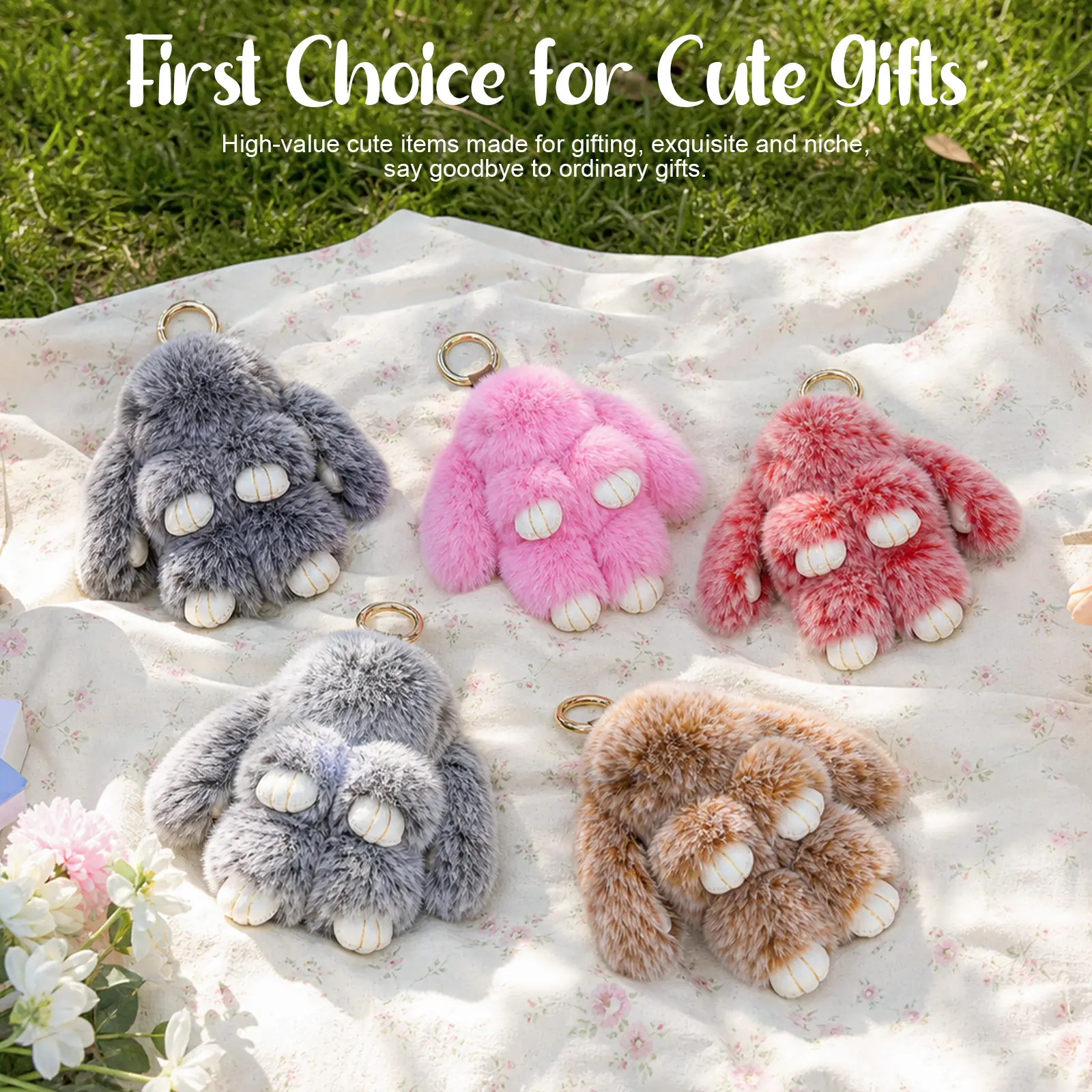 Soft Rabbit Keychain - Cute Pendant, Fashion Accessory, Plush Pendant, Gift for Women & Girls Cute Plush Bunny Bag Charm Keychain,Kawaii Aesthetic Animal Face Pom Pom KeyRing  Fashion Accessory