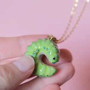 Caterpillar Necklace | Camp Hollow Ceramic Animal Jewelry | Porcelain Pendant