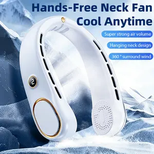 Hanging neck fan, the latest neck fan in 2026, powered by a 3000mAh battery, with LED gear display screen, 360 ° airflow, 5-speed adjustable wind speed, faster heat dissipation, ultra quiet, suitable for home, office, travel, sports