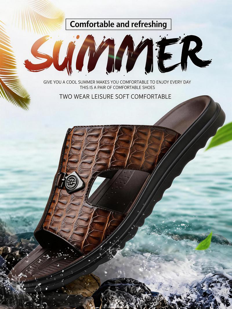 Men's Vegan Leather Summer Fashion Sandal & Stylish Slipper with Mixed-Texture Design | Quick Dry Sandals with Anti-Slip Sole | Beach Shoes for Men & Beach Casual Wear | Outdoor Beach Shoe, Outdoor Sandal for Indoor Use & Outdoor Entertainment