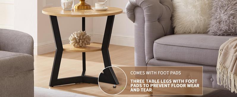 Niccae Modern Coffee Table - Y-Shaped Metal Legs, Wave Texture Wood Top, Organizing Round Table for Small Spaces, Entryway & Bedroom Decor