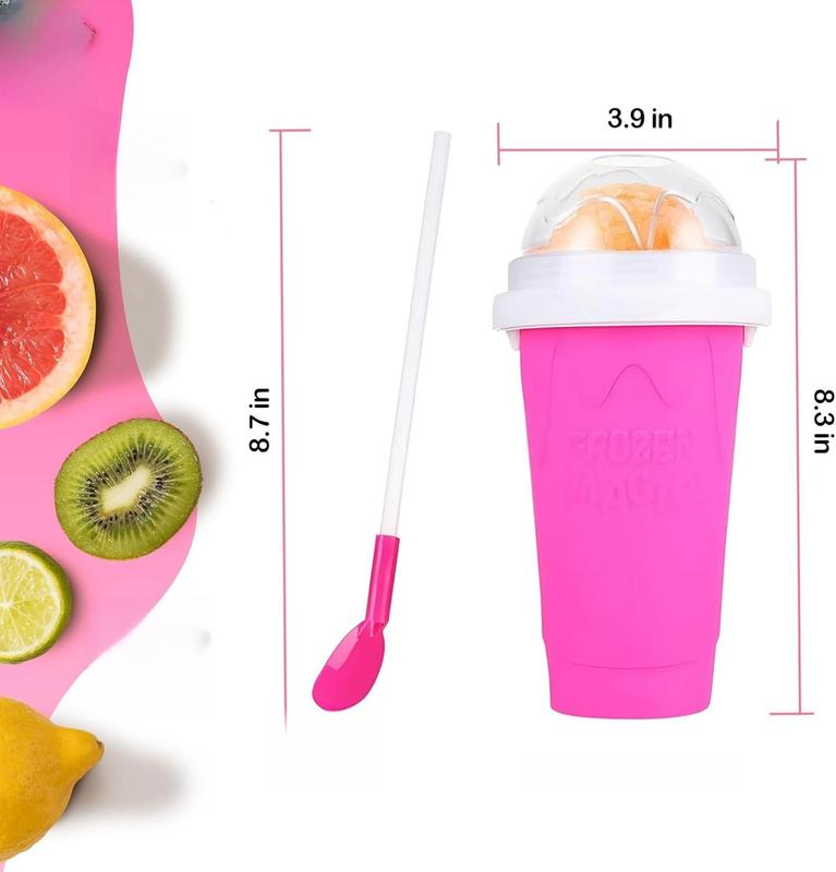Slushy Cup & Slushy Maker Portable Smoothie Slushie Squeeze Cup for Juices, Milk and Ice Cream Make, Double Layers Silica with Lid & Straw for Kids, Friends & Family (PINK, STANDARD SIZE)