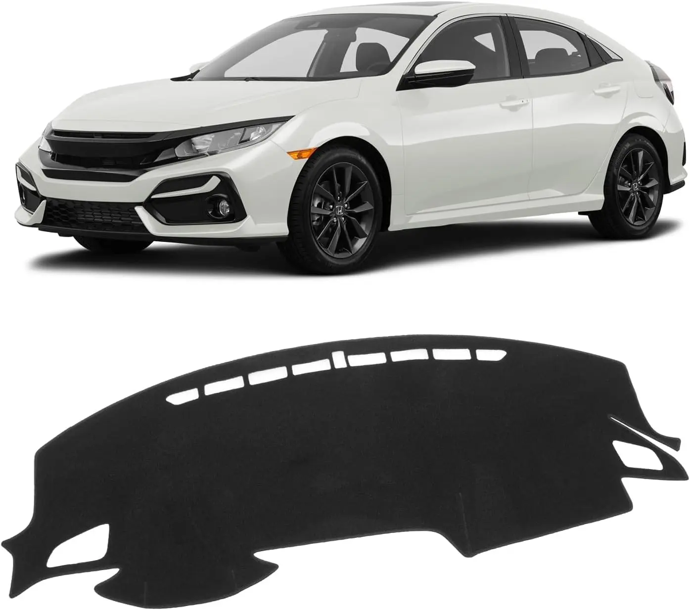 KUST Black Recycled Poly Non-Slip Dash Cover Mat for Honda Civic 2016-2021 (Hatchback/Sedan/Coupe), Precise Cut Easy Install Sun Protection Car Interior Accessory for Windshield Glare Reduction