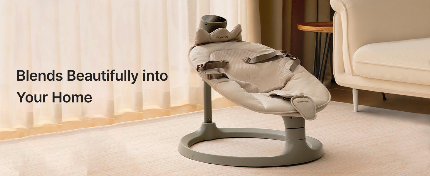 Momcozy 2-in-1 Electric Baby Swing, Dual-Arm Support System & Parent-Inspired Motions, Convertible to Toddler Seat up to 66 lbs, Adjustable Height, Lightweight, Khaki