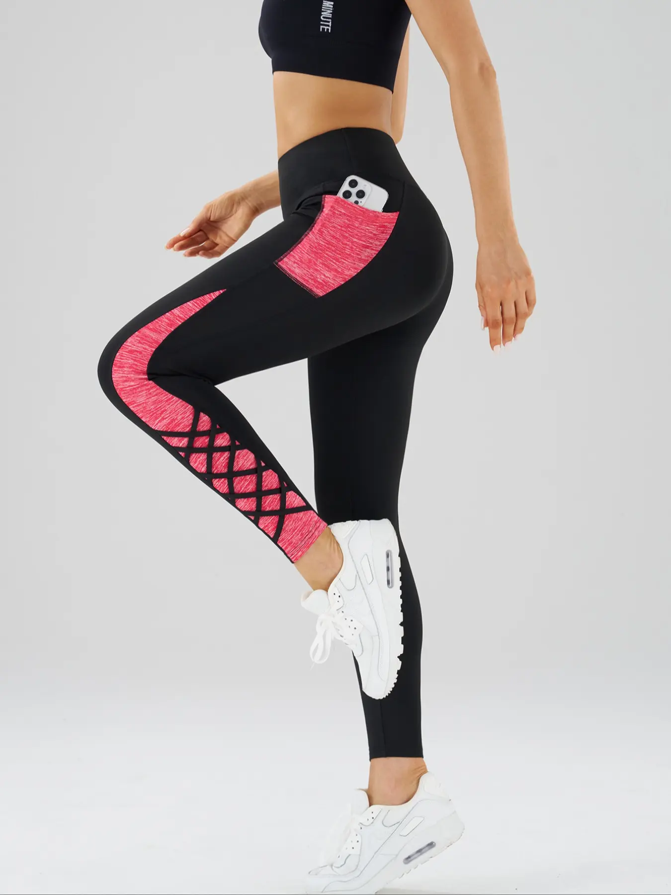 Crossover Straps Color Block Pocket Outdoor Sports Pants High Waist Yoga Pants, Cross Over Leggings, High Waisted Pocket, Fitness Pants, High Waist Activewear