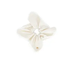 Lele Sadoughi Eyelet Trim Linen Square Scrunchie in Ivory