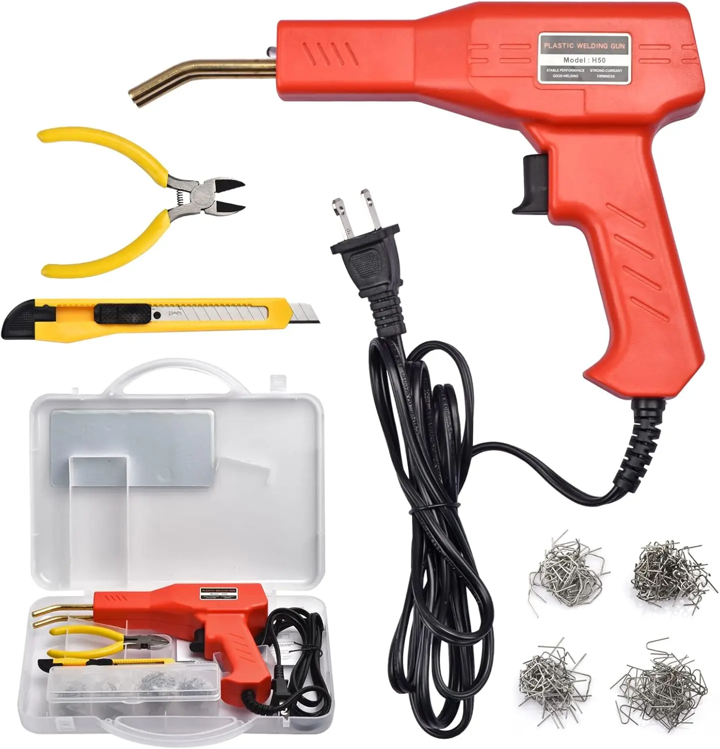 Plastic Bumper Crack Repair Welder Gun Kit | 200PCS 4 Types Hot Welding Staplers, Portable Car Plastic Welder with Carry Case, Universal for SUV RV Truck Automotive Repair