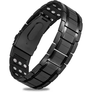 3X Magnetic Bracelets for Men, Mens Bracelet Stainless Steel with Strenth Neodymium Magnets & Sizing Tool(Black) Wearable SpringStatements