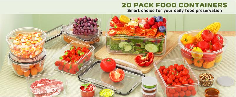 40Pcs Food Storage Containers with Lids Airtight 20 Lids 20 Containers Kitchen Organization Meal Prep Containers with Labels Marker Pen Fridge Organizer Stackable Plastic