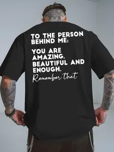 Men's Summer Short Sleeve T-Shirt - Red with Back Print "to the Person Behind Me" - Breathable Round Neck Casual Beach Vacation Shirt, Motivational Gift Apparel for Back Print - Stylish Summer Tees for s, Machine Washable