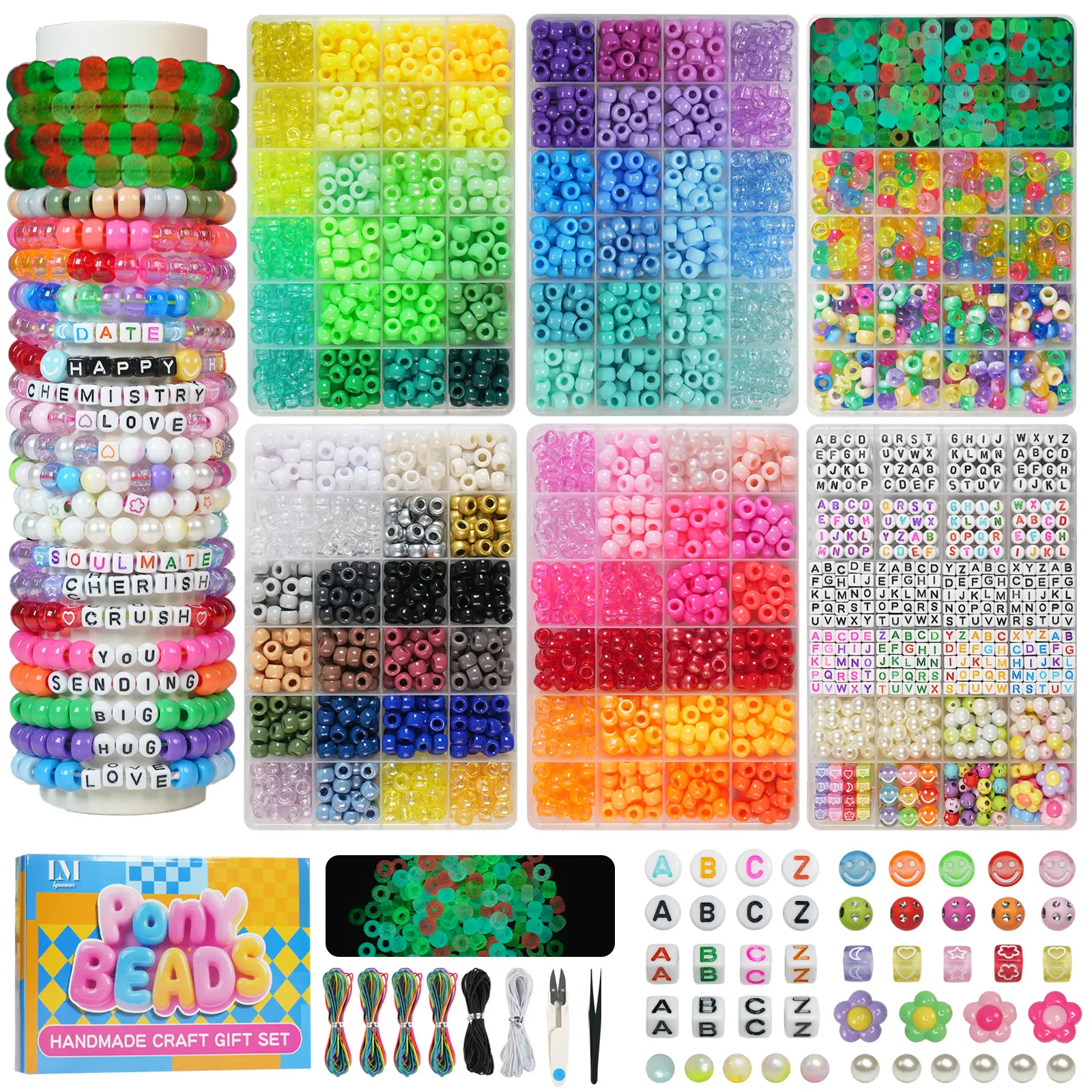 6-Box Pony Bead Bracelet Making Kit, 4400Pcs All-Inclusive Jewelry Supplies with Elastic Cords, DIY Friendship Bracelet Crafts, Perfect Tween Girl Gifts