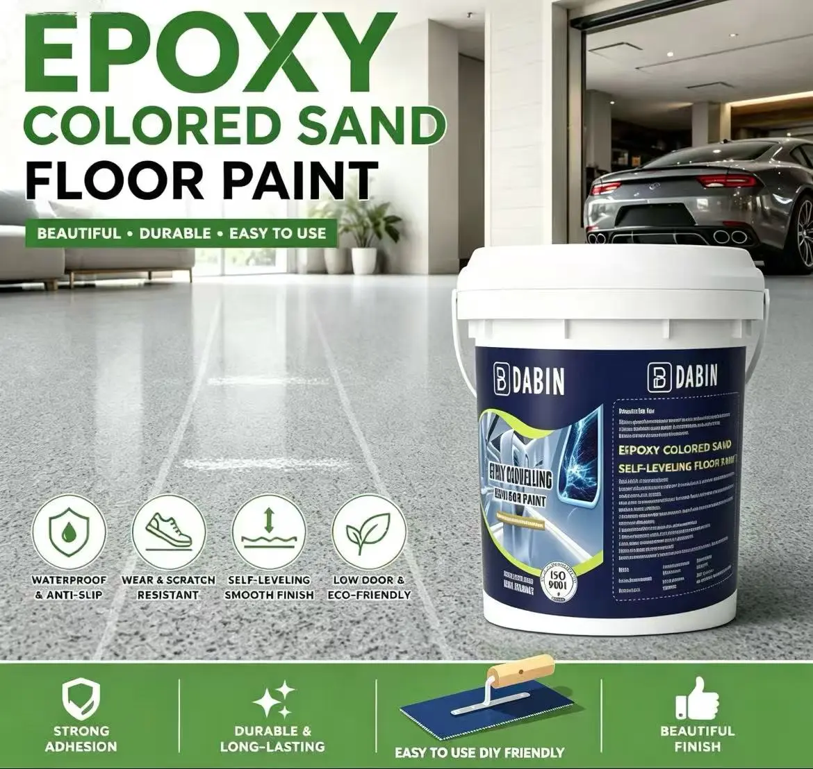 Epoxy Color Sand Floor Paint with Marble Effect & Marble Coating, 100 sq ft Coverage, 30min Mix Window, Easy-to-Use Indoor Home & Garage Flooring